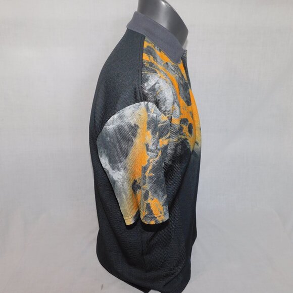 Yonex Mens L Orange black abstract print Badminton Polo Shirt Made in Japan - Picture 7 of 8